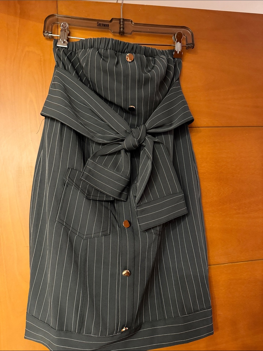 Pinstripe Tie-Waist Maxi Dress - Black